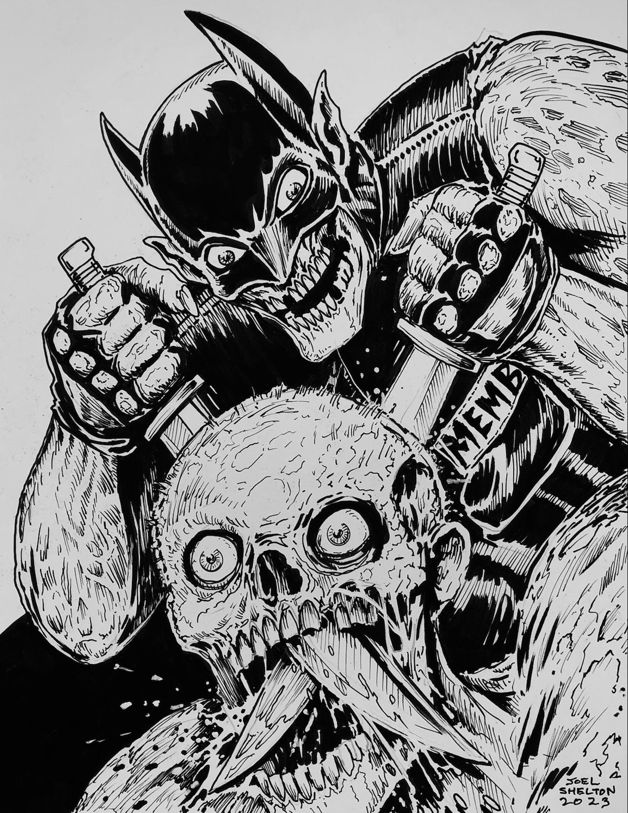 Joel Shelton Crimson Bat Sketch (8.5x11)